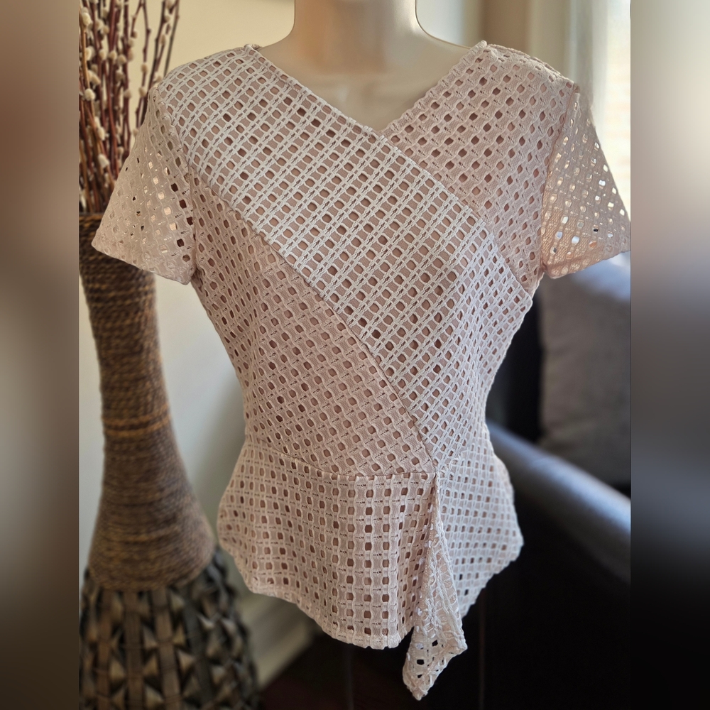 BCBGMaxAzria Light Pink Eyelet Blouse